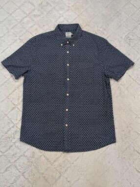 Faherty Shirt Mens L Blue Midnight Fish Scale Short Sleeve Stretch Playa Casual